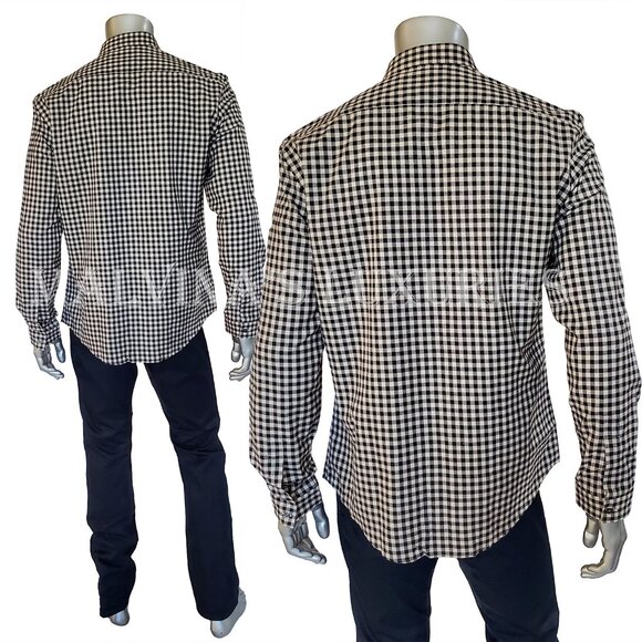 GUCCI SHIRT MENS WHITE BLACK PLAID PRINT COTTON CLASSIC - Picture 3 of 9